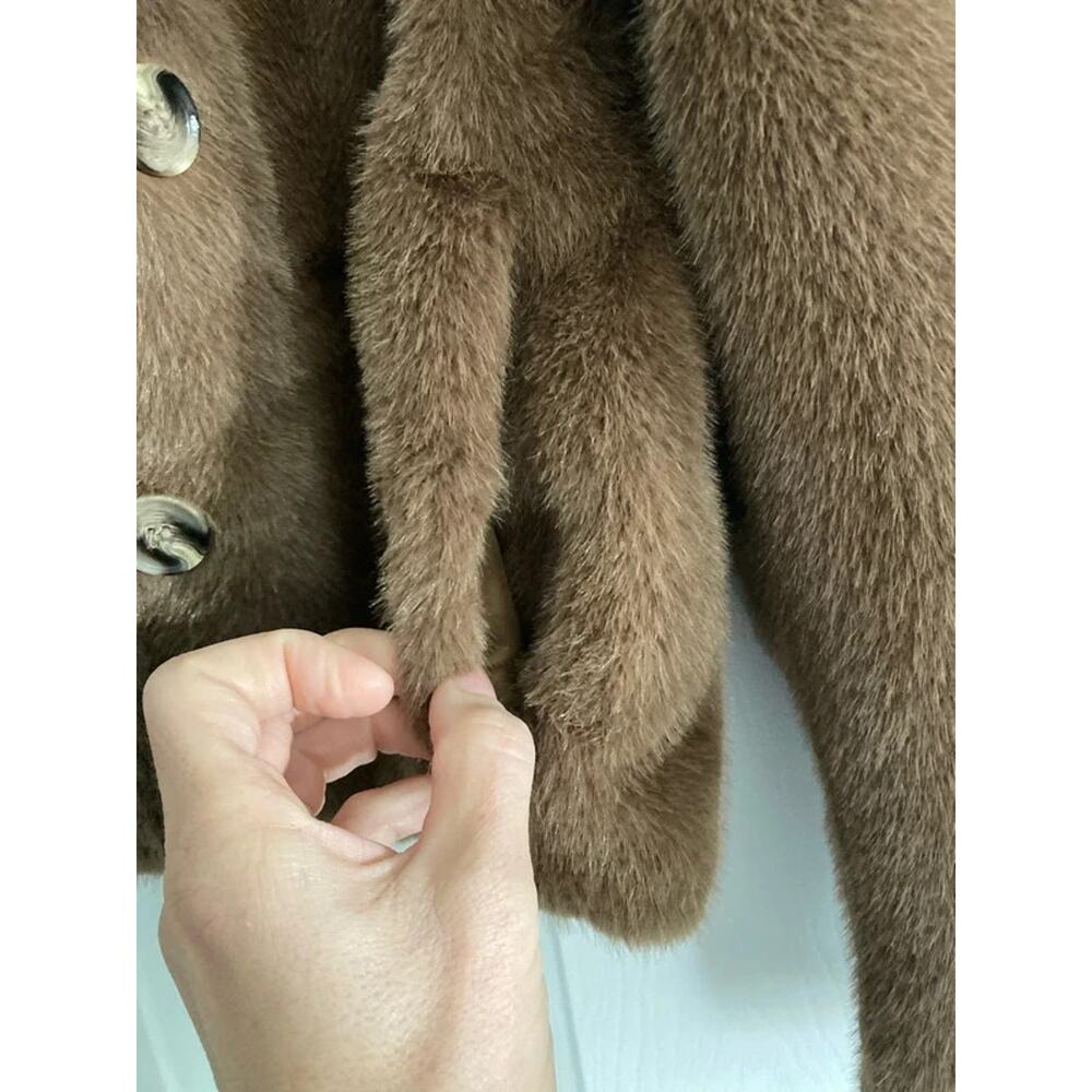 H&M - Faux Fur/Old Money Cropped Teddy Plush Glam Coat Cardigan -XS - Picture 2 of 5